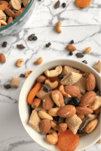 snack mix in small bowl