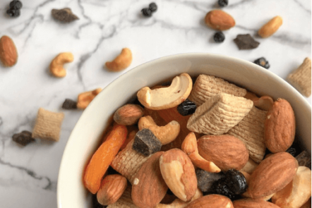 snack mix in small bowl