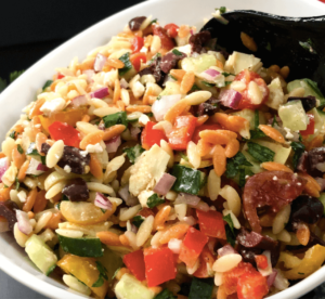 Greek Orzo Pasta salad close up