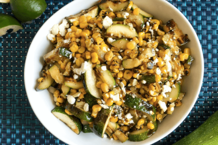 Roasted zucchini-corn salad (blue)