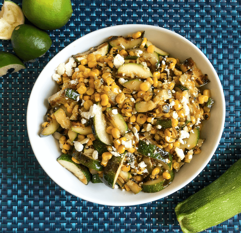 Roasted zucchini-corn salad (blue)