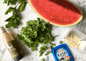 Watermelon, arugula feta salad ingredients