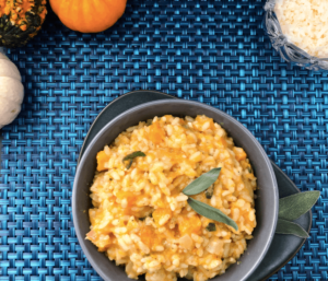 Roasted butternut squash risotto in a bowl