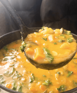 spoonful of Hearty Potato, Kale, and White Bean Soup