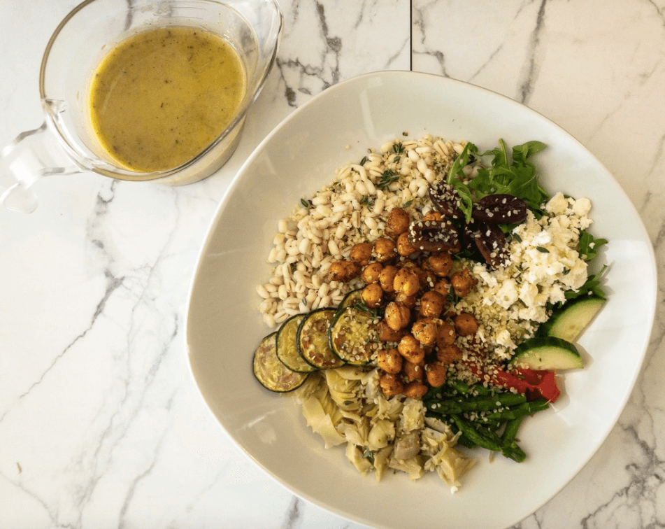 Easy healthy grain bowl with dressing on the side