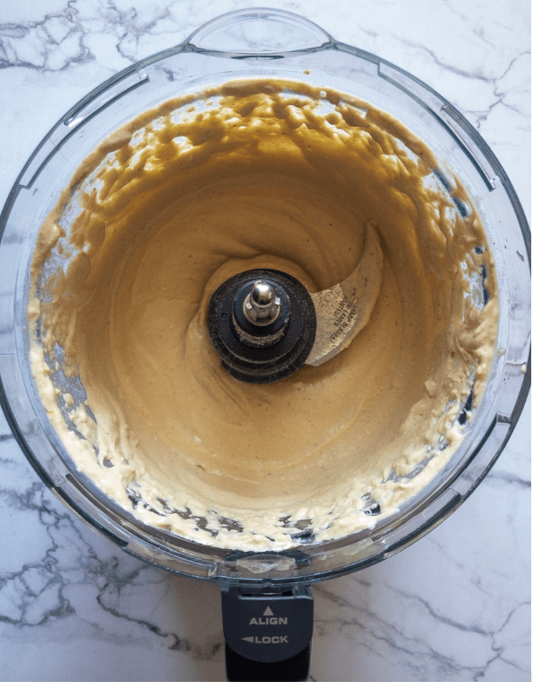 pureed hummus in blender