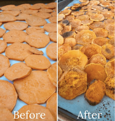 Sweet Potato Chips sliced before and after