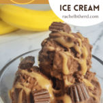 Bowl of Chocolate peanut butter ice cream with peanut butter cups- dairy free