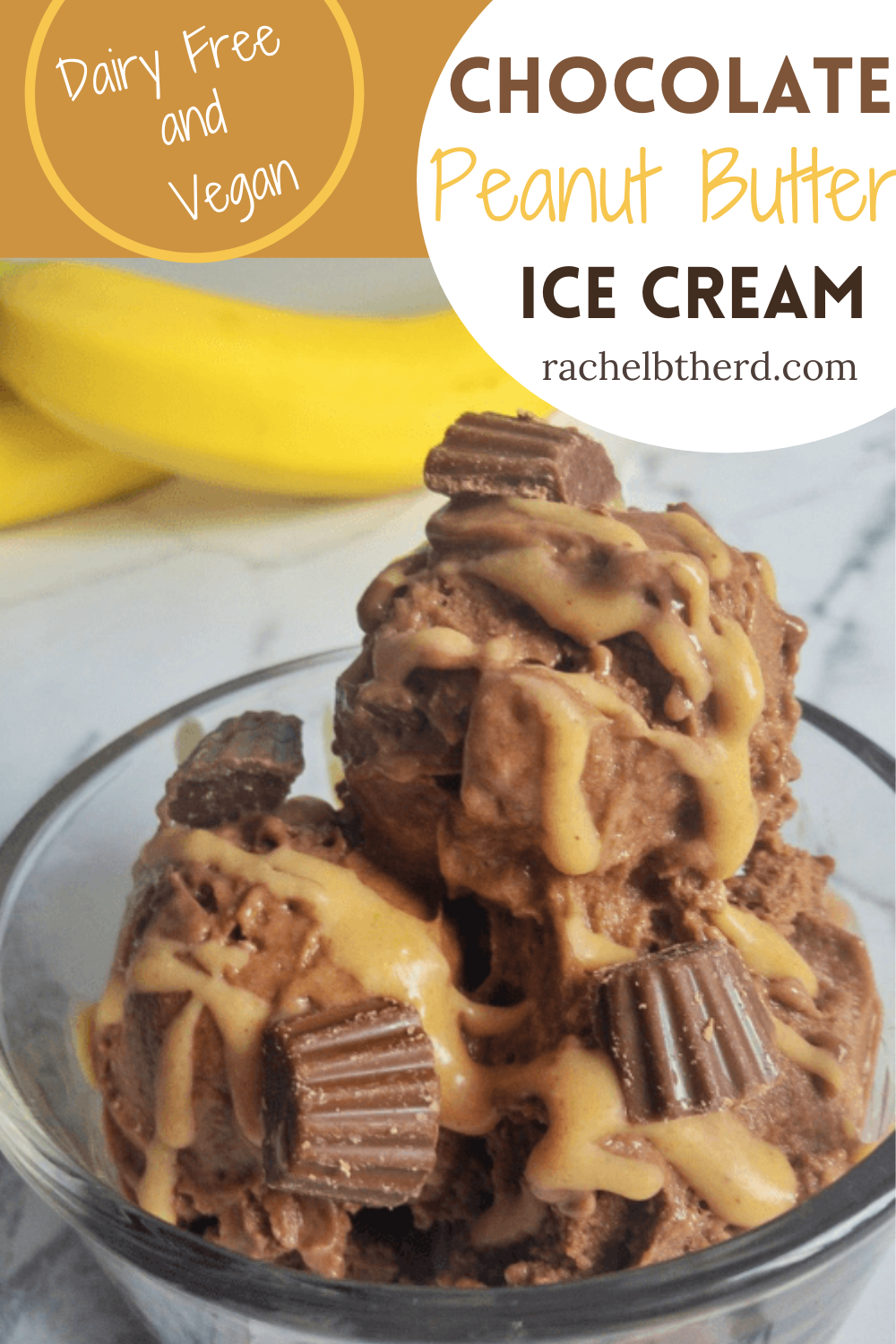 Bowl of Chocolate peanut butter ice cream with peanut butter cups- dairy free