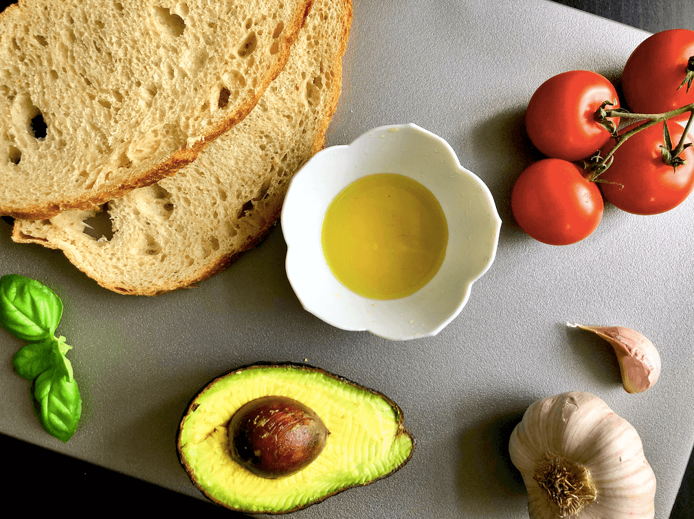 Spanish style toast with avocado ingredients