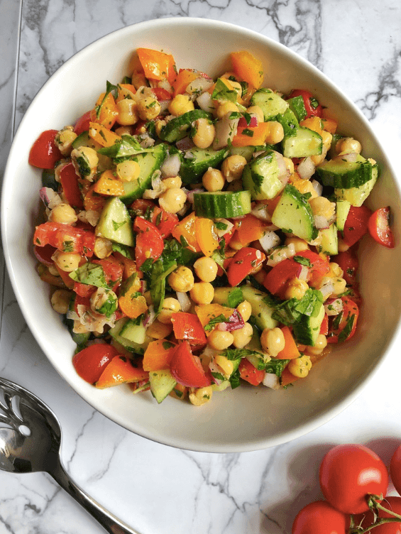 Chickpea Salad with Cucumbers & Tomatoes - Rachel B The RD