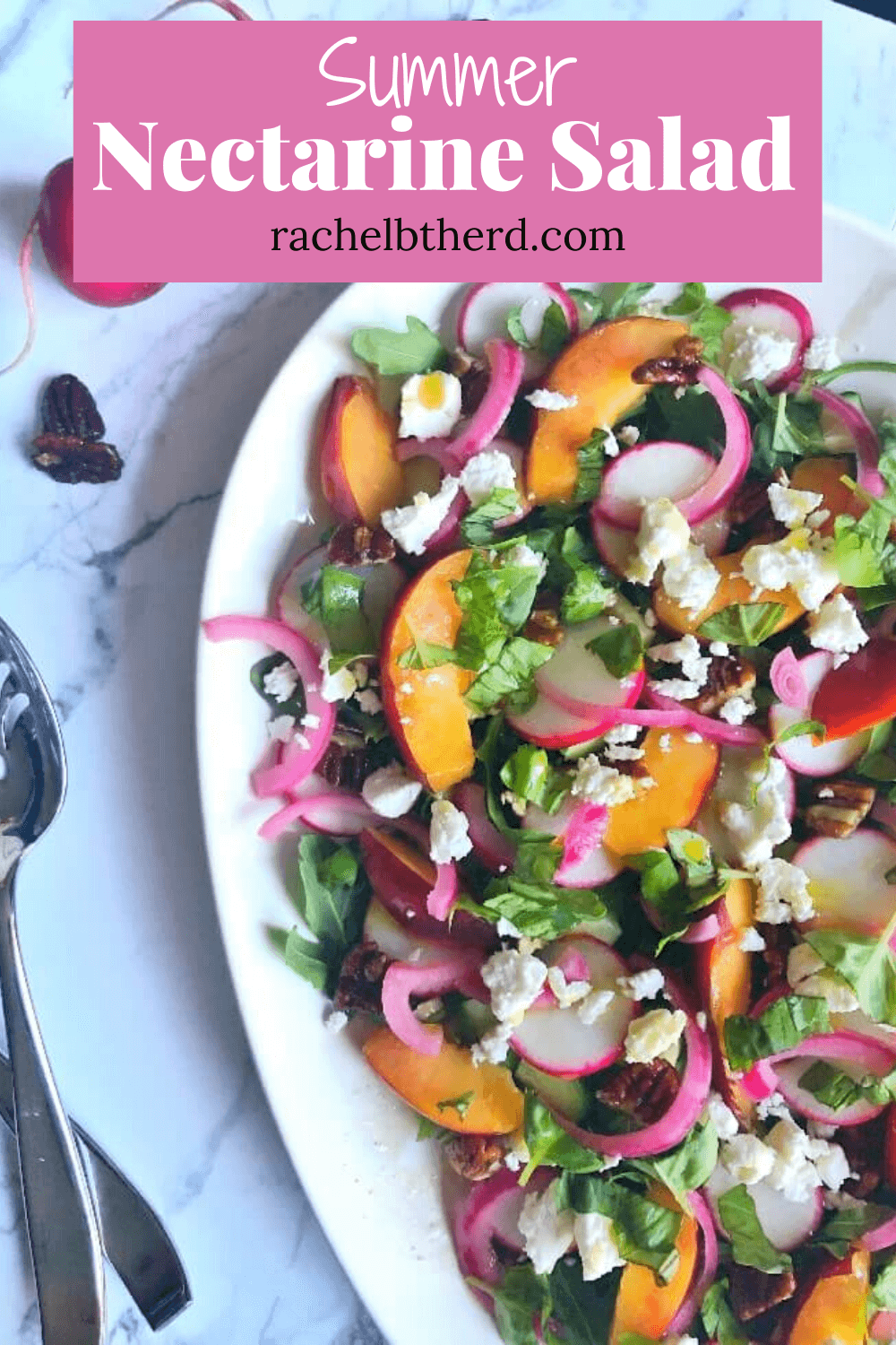 Plated nectarine salad with arugula & goat cheese