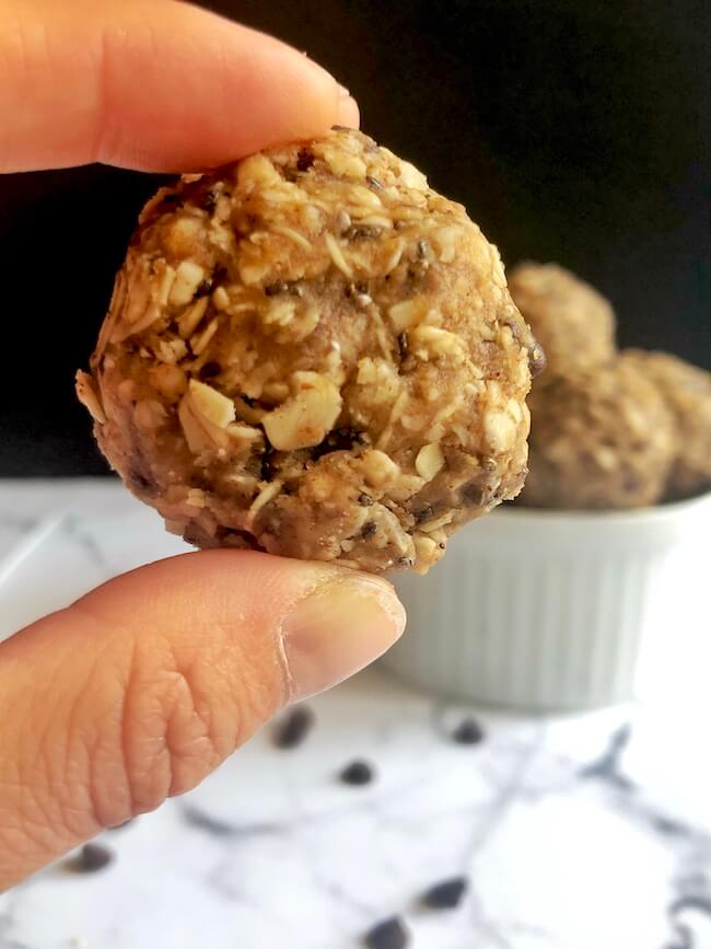 energy ball - peanut butter granola chocolate chip close up