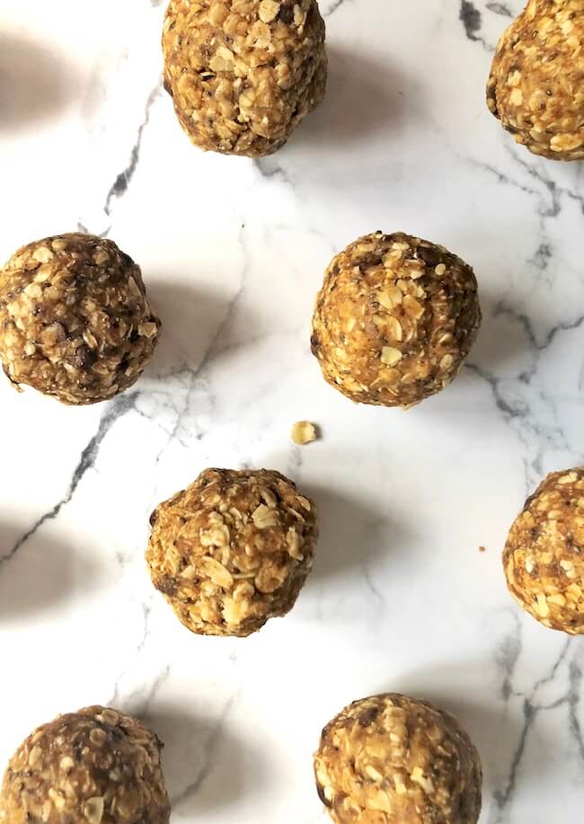 granola peanut butter energy bites spread out