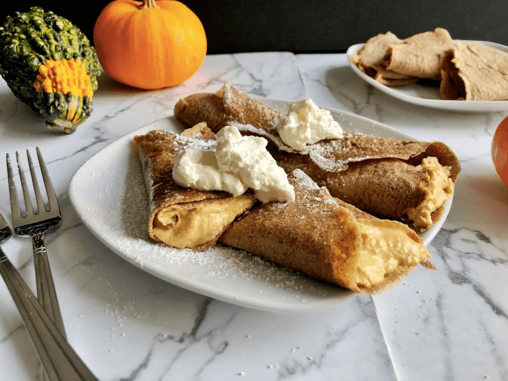 Pumpkin crepes with cheesecake filling