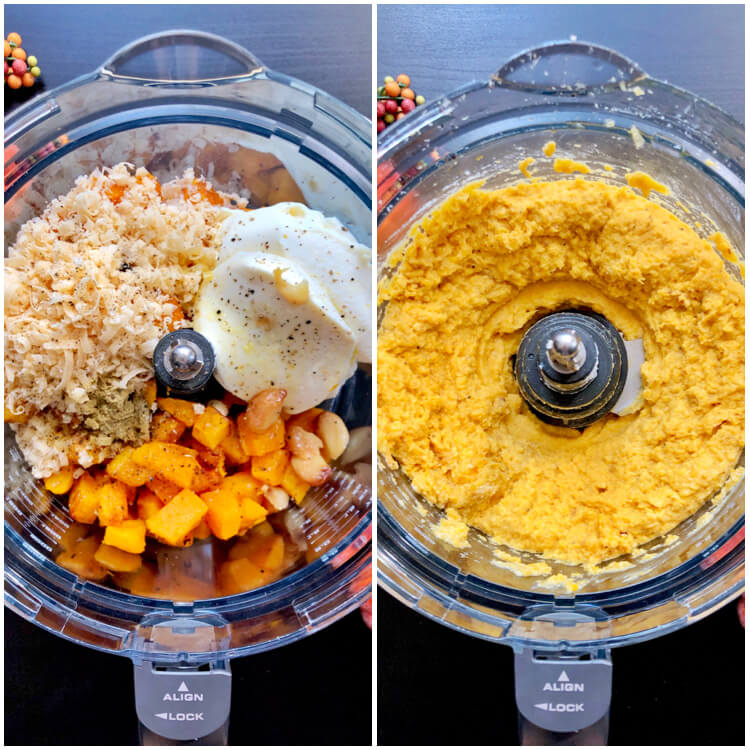 filling for butternut squash in food processor. before and after