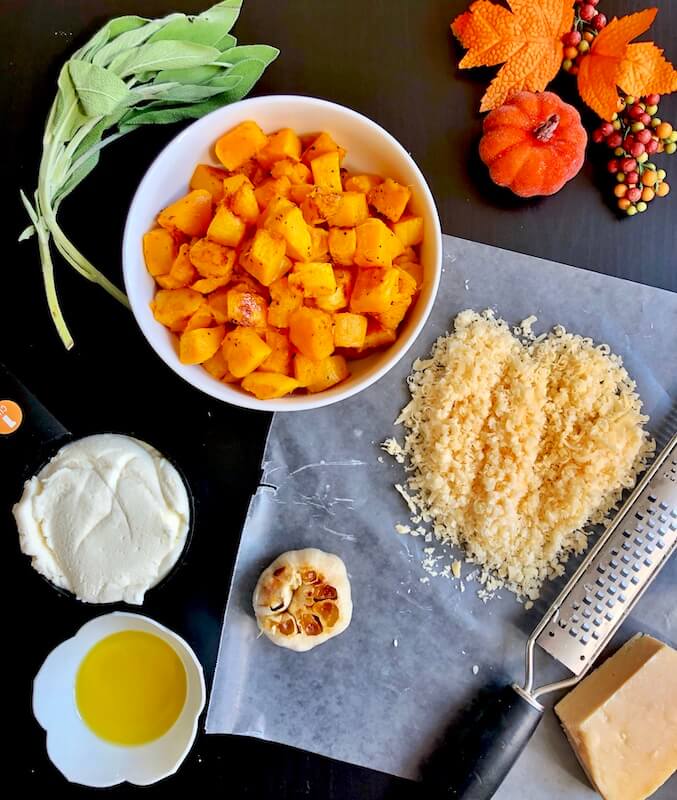 filling ingredients for ravioli with butternut squash