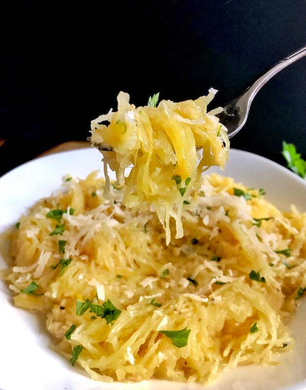 fork of spaghetti squash with parmesan