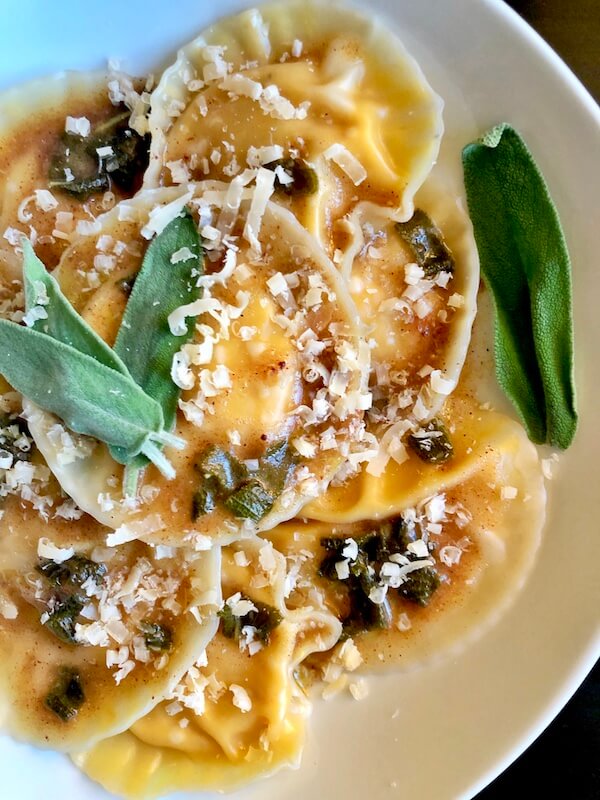 plated butternut squash ravioli