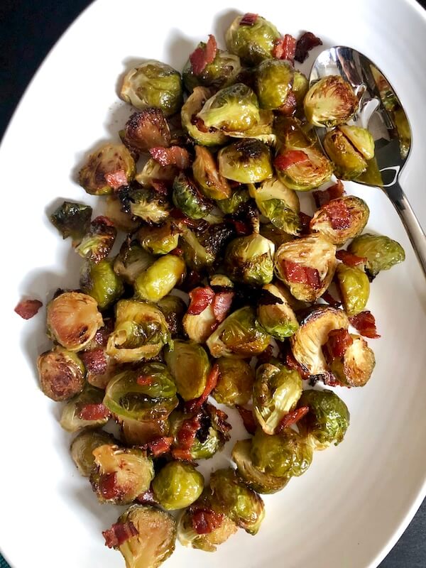 Maple brussel sprouts roasted with bacon pieces