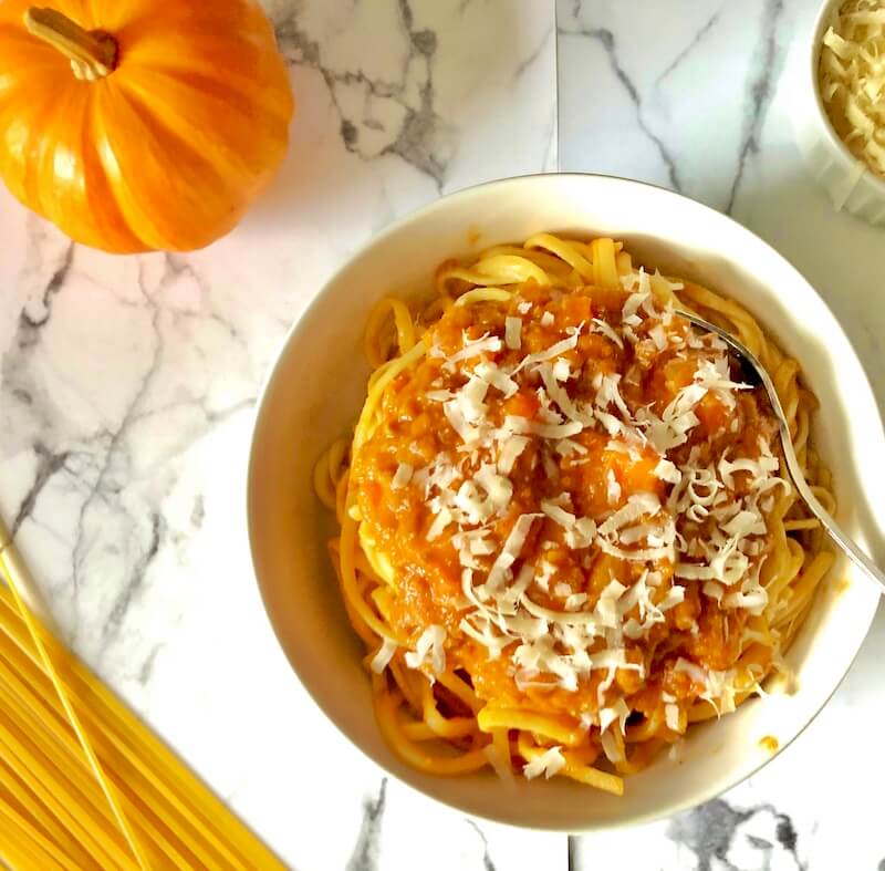 bowl of spaghetti with bolognese