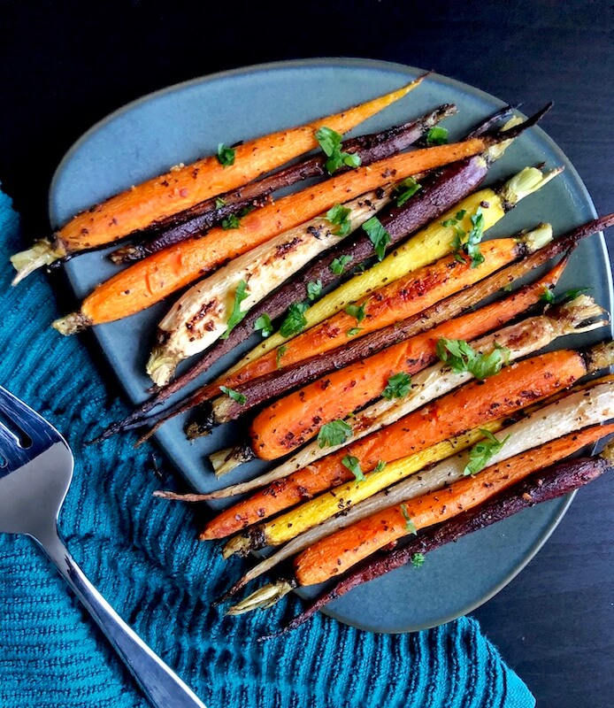 roasted carrots plated