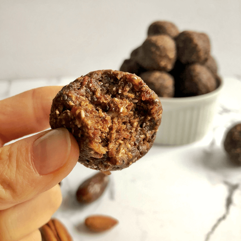 date, pecan, almond energy balls