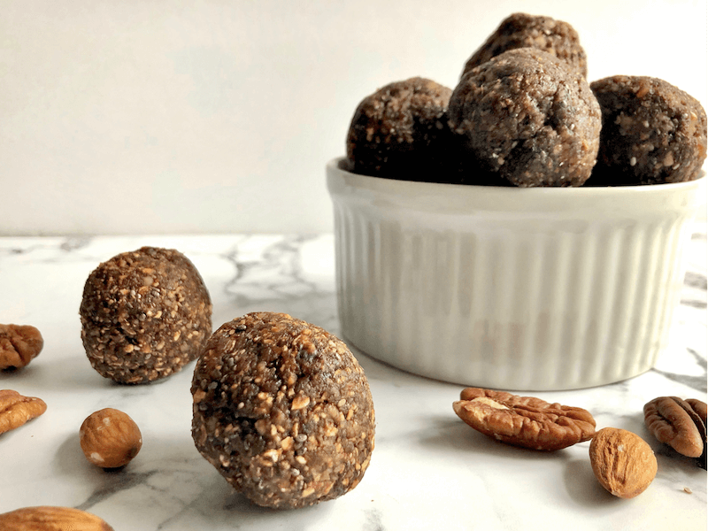 date, pecan, almond energy balls