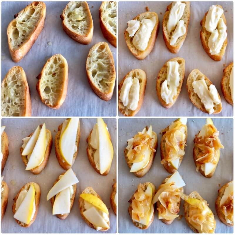 how to make crostini with pear, brie cheese and onions