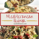 Mediterranean quinoa with sun-dried tomatoes, olives, lentils and spinach