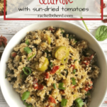 Mediterranean Quinoa with sun-dried tomatoes, olives, lentils and spinach