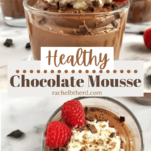 Healthy Chocolate mousse with whipped cream and fresh berries