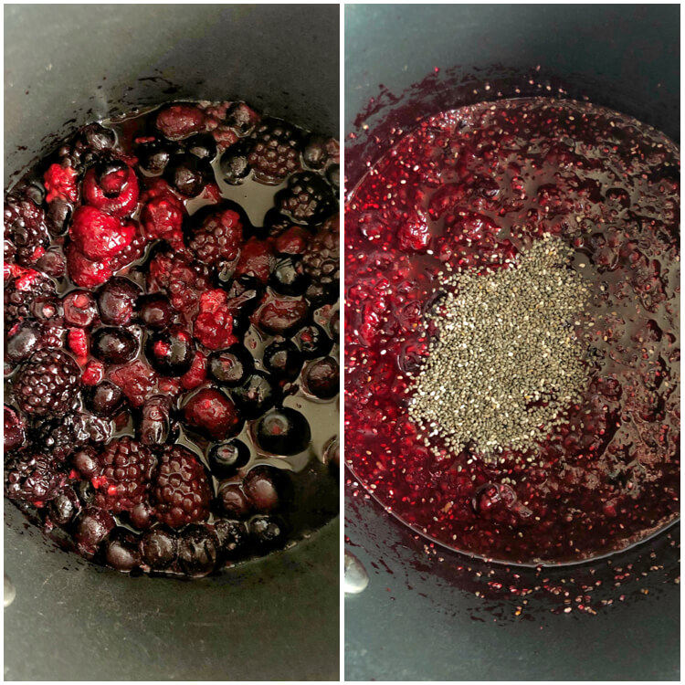 making homemade jam with chia seeds