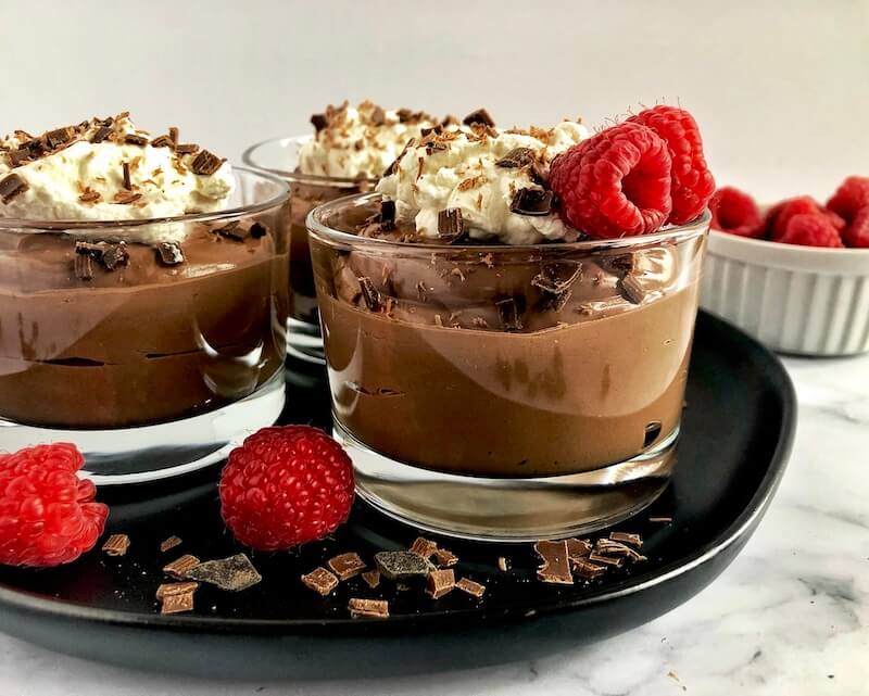 plated healthy silken tofu chocolate mousse