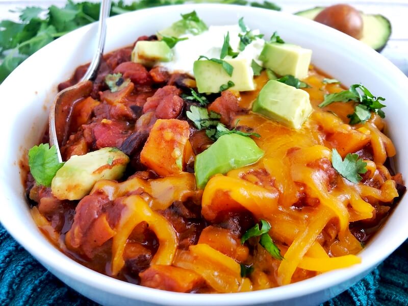 side view of a bowl of chili
