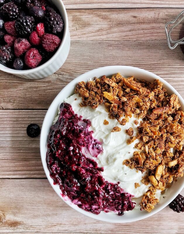 yogurt parfait with granola and homemade berry jam