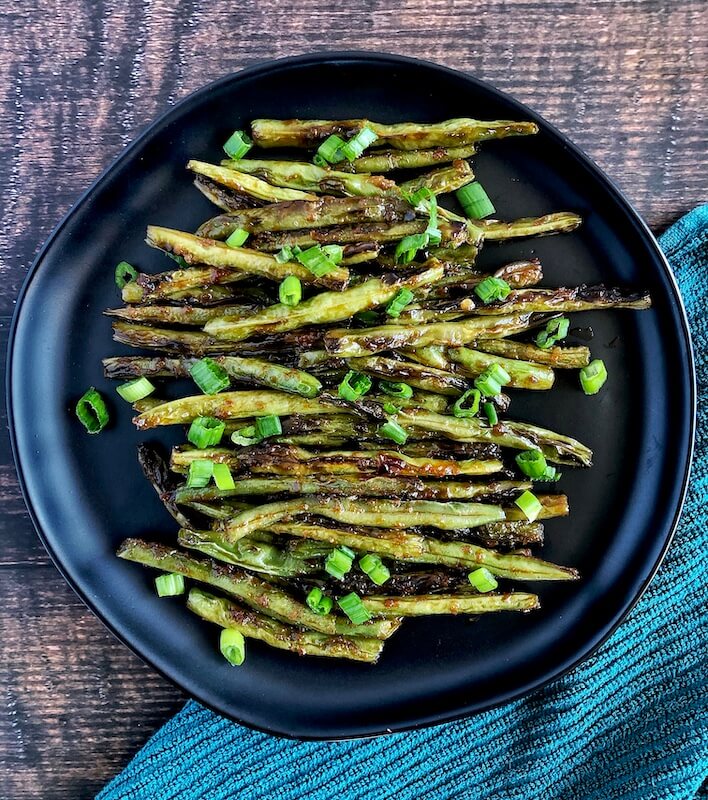 green beans with soy sauce, garlic, sesame oil, and ginger