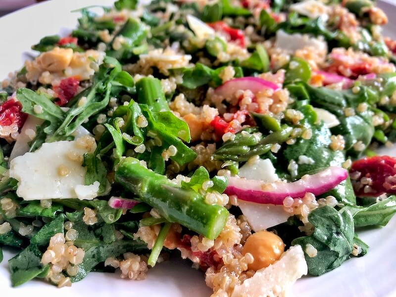 up close asparagus and greens salad