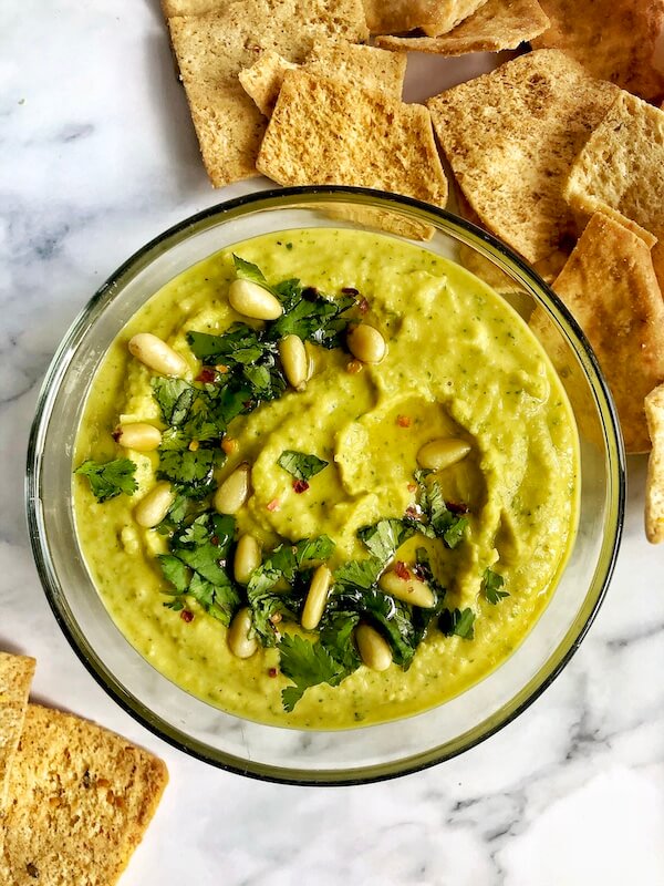 bean dip with cilantro, garlic, lemon and curry