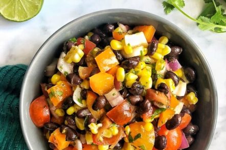 bowl of corn, bean, tomato, pepper salad