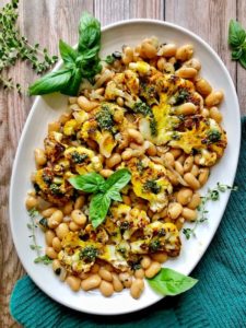 Roasted Cauliflower steak with butter beans