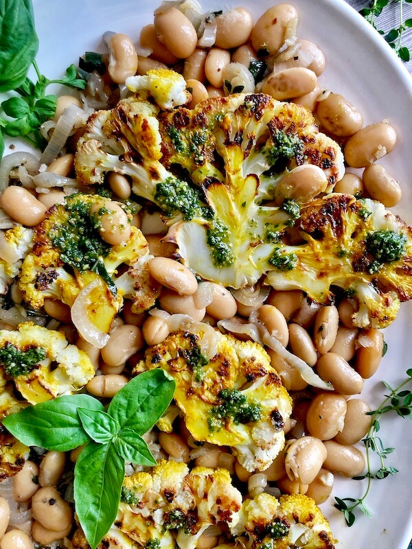 beans served with grilled cauliflower