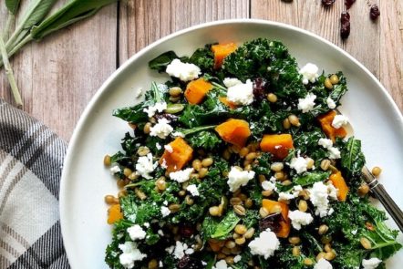 Fall Wheat berry salad with kale and butternut squash