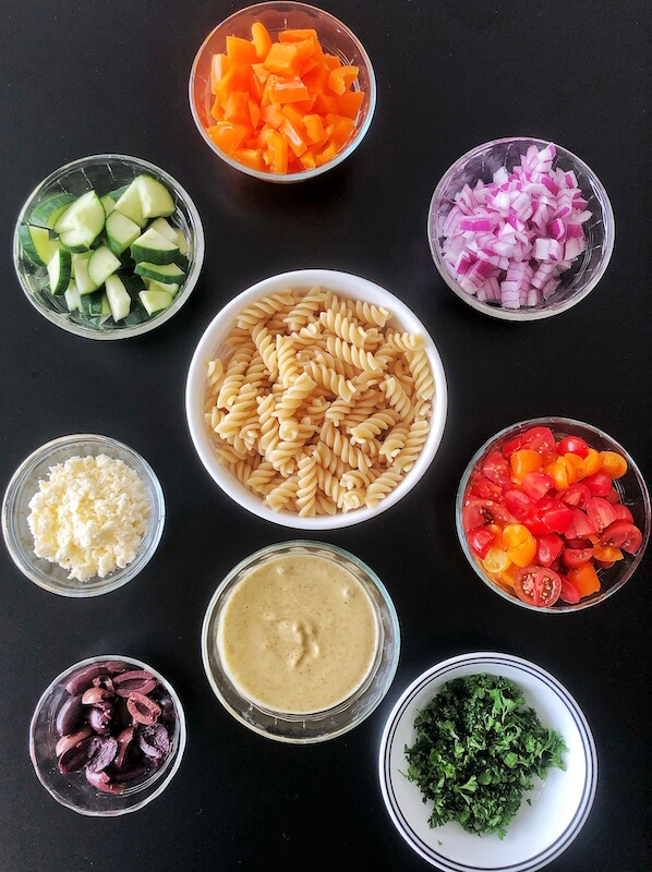ingredients to make a summer pasta salad